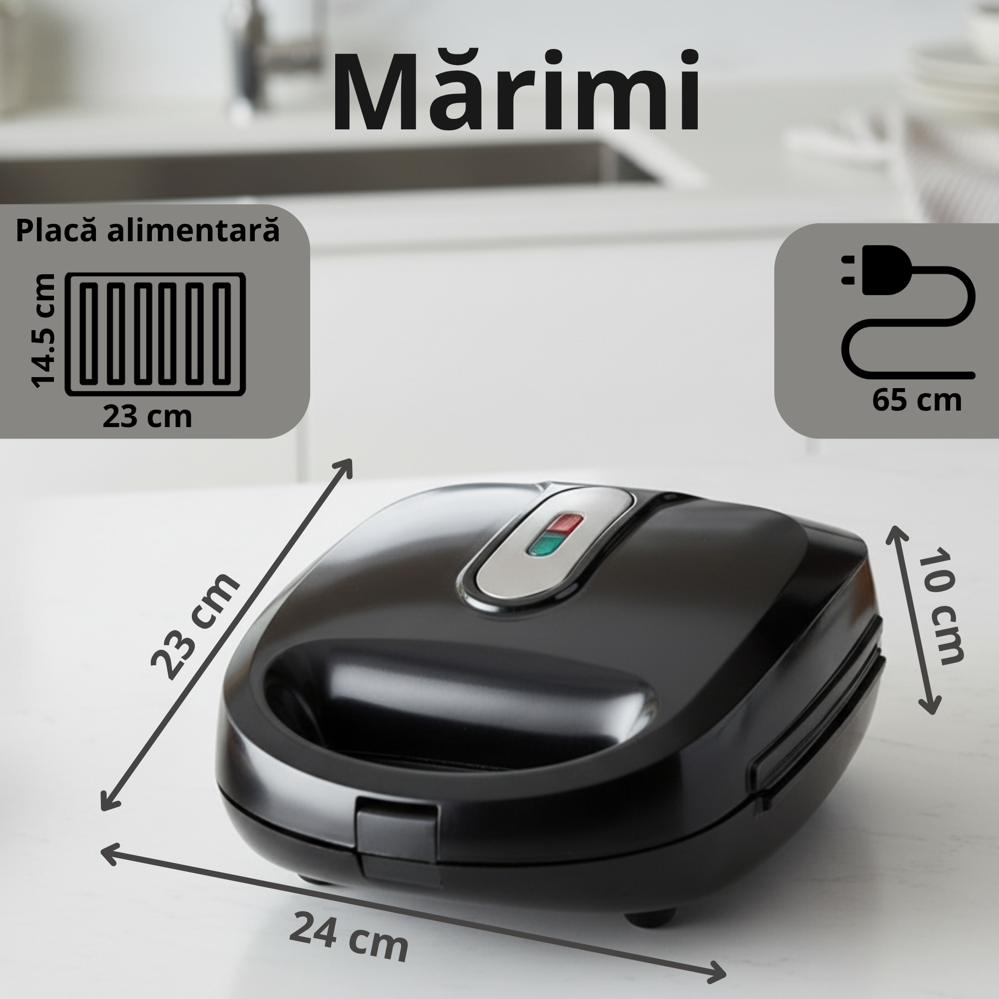 Gratar electric Koken multifunctional,negru pe blat de bucatarie; placi 14.5x23 cm, aparat 24x23x10 cm, cablu 65 cm, pictograme cu marimi vizibile