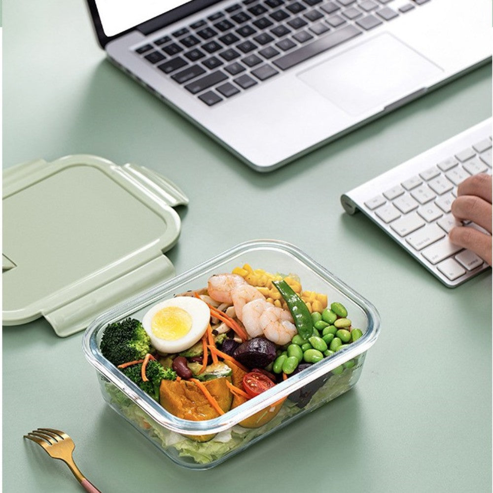 Set 3 caserole compartimentate din sticla Koken, 410ml/700ml/1040 ml, etanse, garnitura detasabila, inchidere ermetica, sticla dubla, fara BPA, casolete pentru mancare, Verde/Roz/Albastru