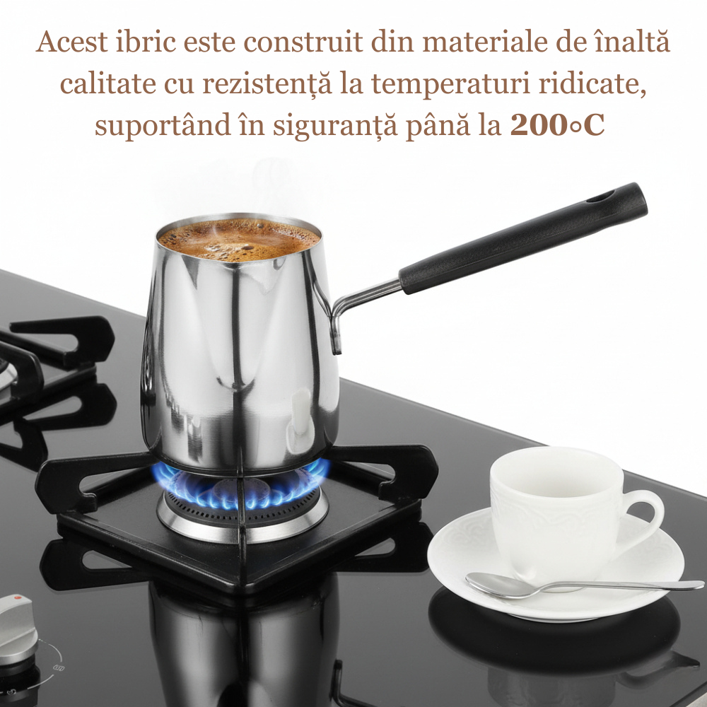 Ibric din Otel Inoxidabil pentru Cafea turceasca Koken, 1000ml, cu Maner, Usor de curatat, Oală Turcească pentru Cafea si Spumare Lapte, Dispozitiv Versatil de Topire
