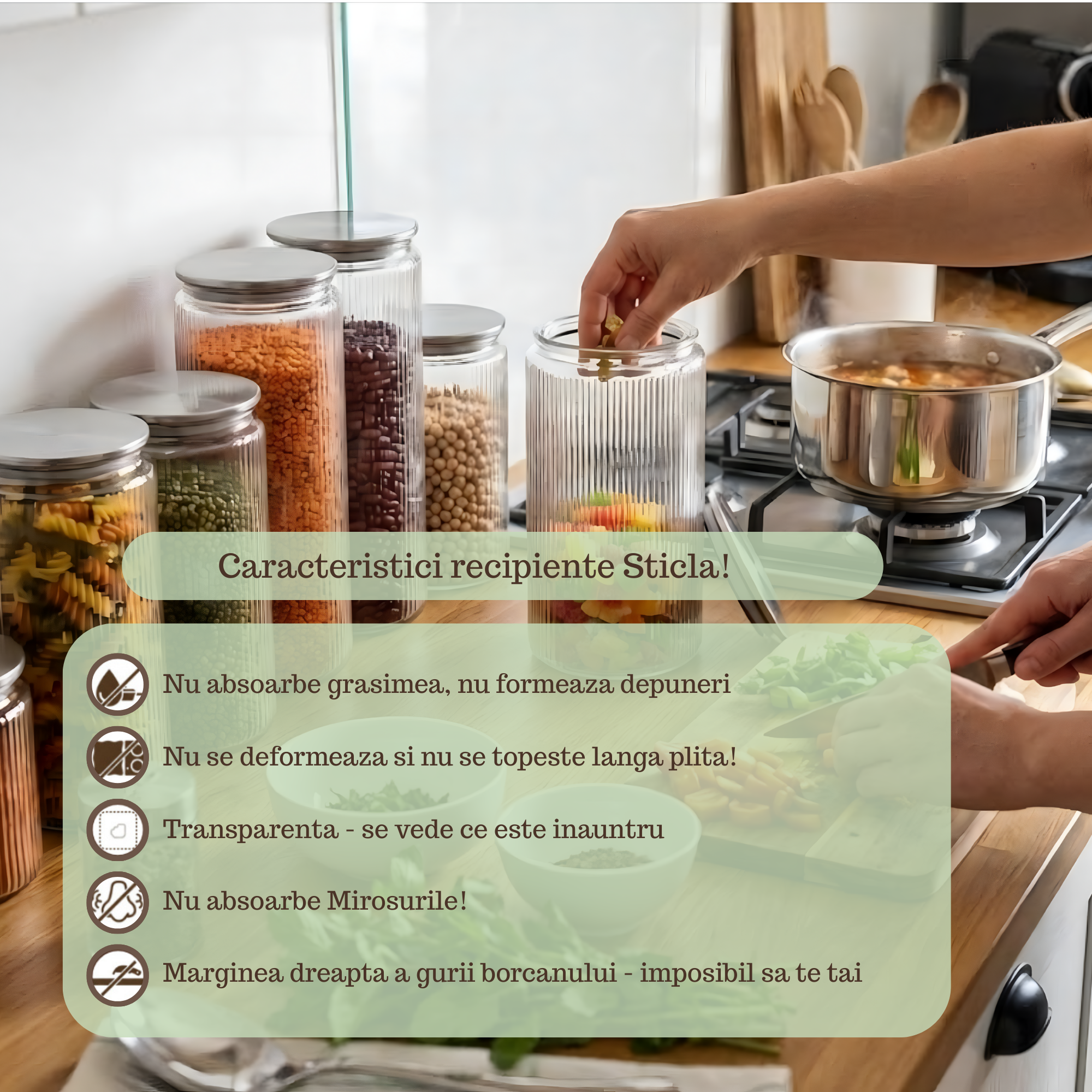 Set 6/7/9 Borcane din sticlă borosilicată Koken, Recipiente cu capac din plastic BPA Free si otel inoxidabil ermetic, pentru depozitarea alimentelor uscate și cereale