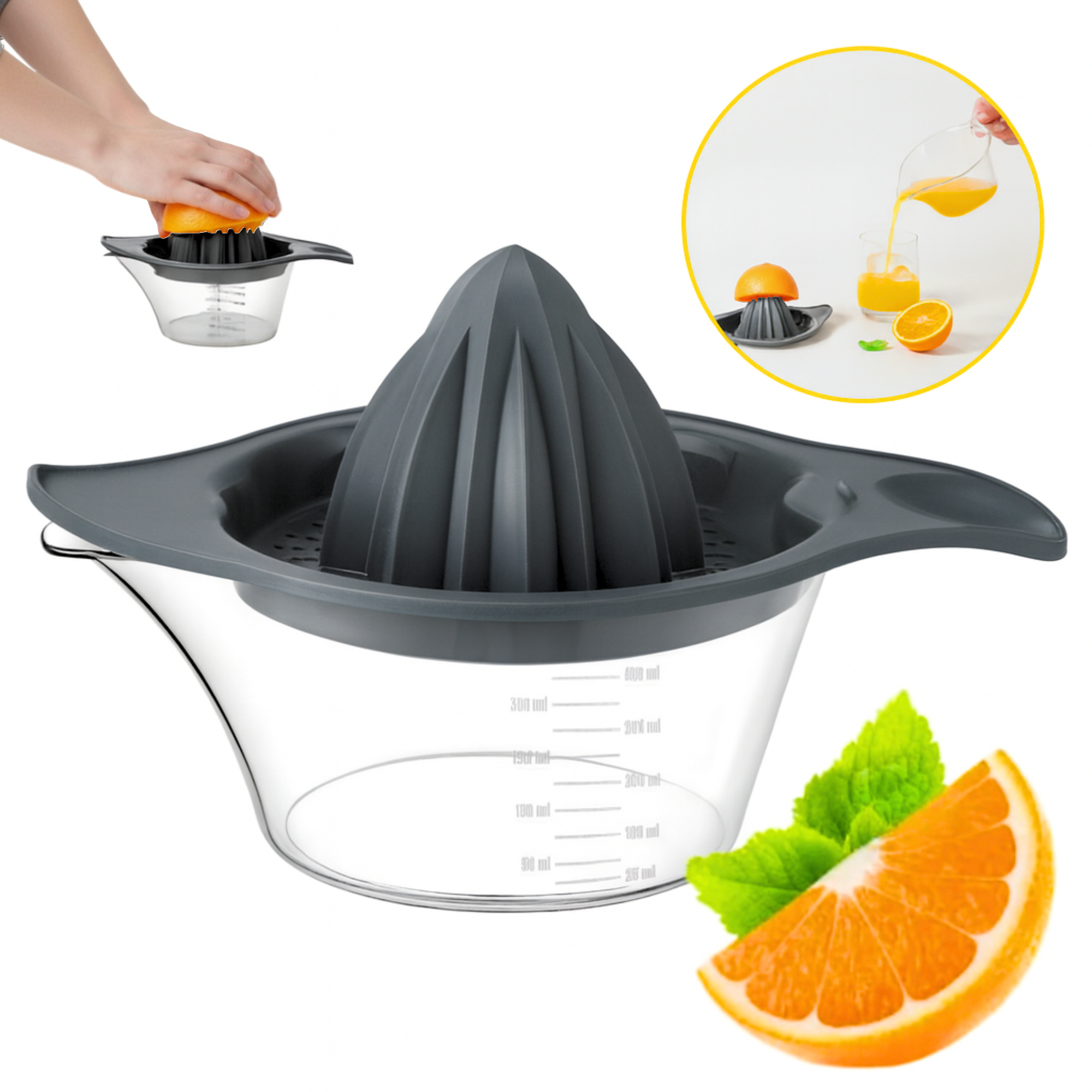 Storcator manual de citrice Koken, Plastic PP, BPA Free, Presa robusta de citrice pentru sucuri, Cu Vas Colector si Sita,