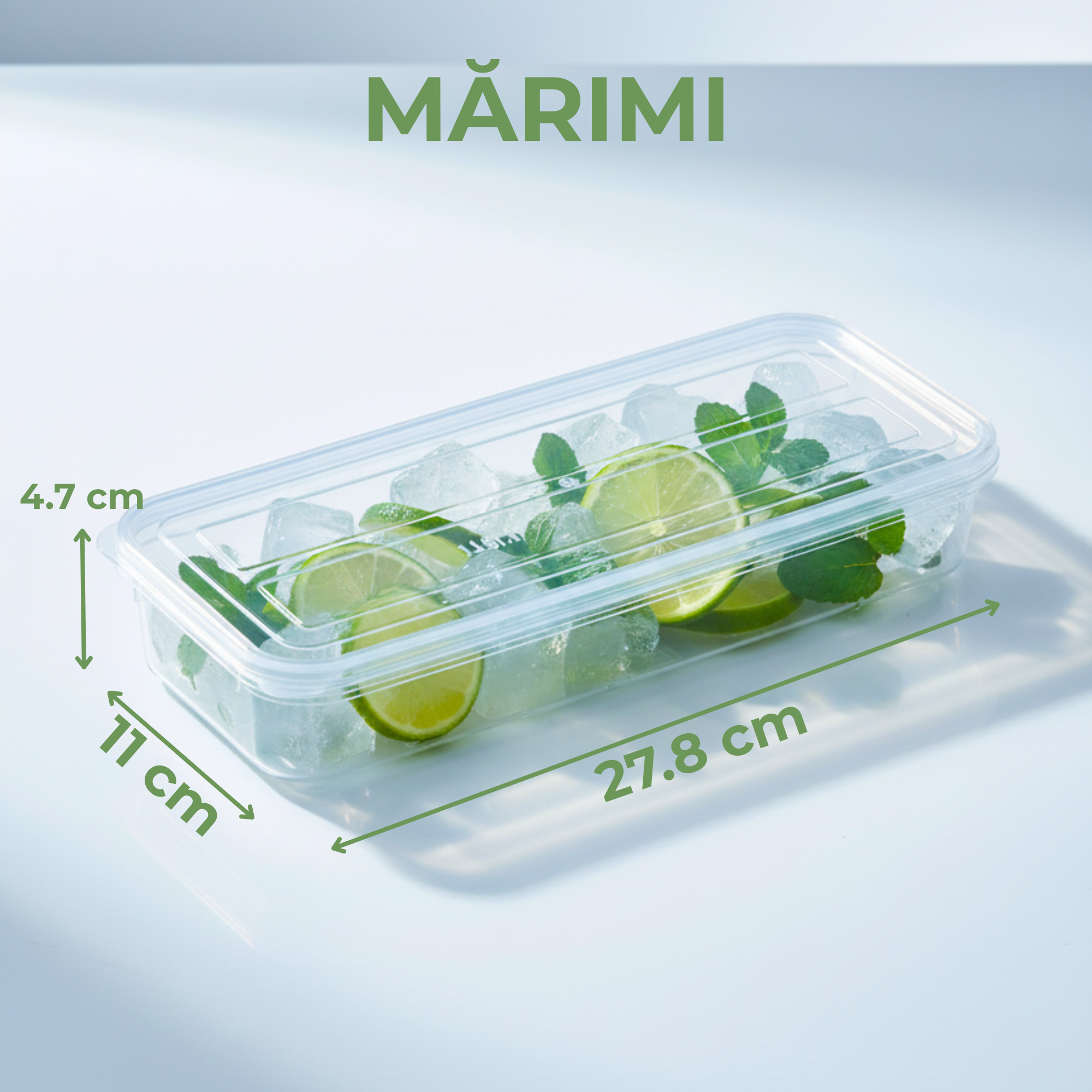Marimile organizatorului pentru frigider Koken: lungime 27.8 cm, latime 11 cm, inaltime 4.7 cm.