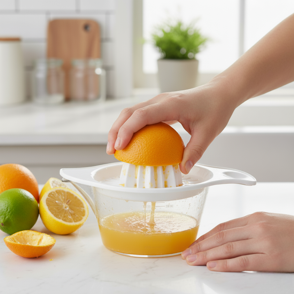 Storcator manual de citrice Koken, Plastic PP, BPA Free, Presa robusta de citrice pentru sucuri, Cu Vas Colector si Sita,