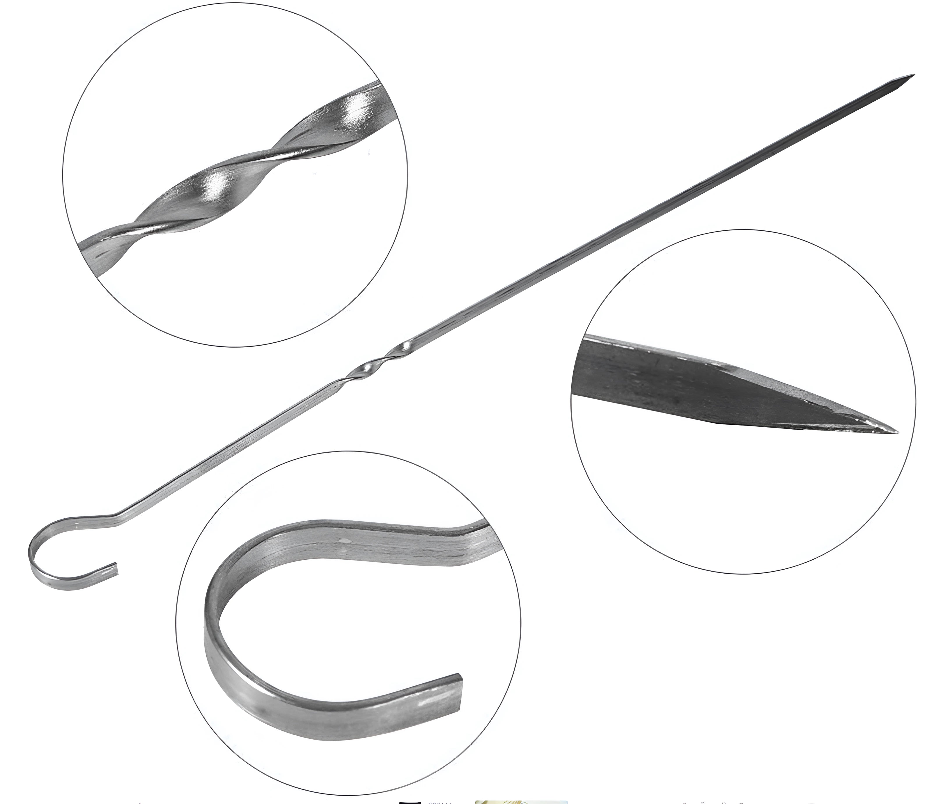 Set 6 ace pentru frigarui Koken, otel inoxidabil, 45 cm, reutibilizabile, perfect pentru frigarui, carne, peste sau fructe
