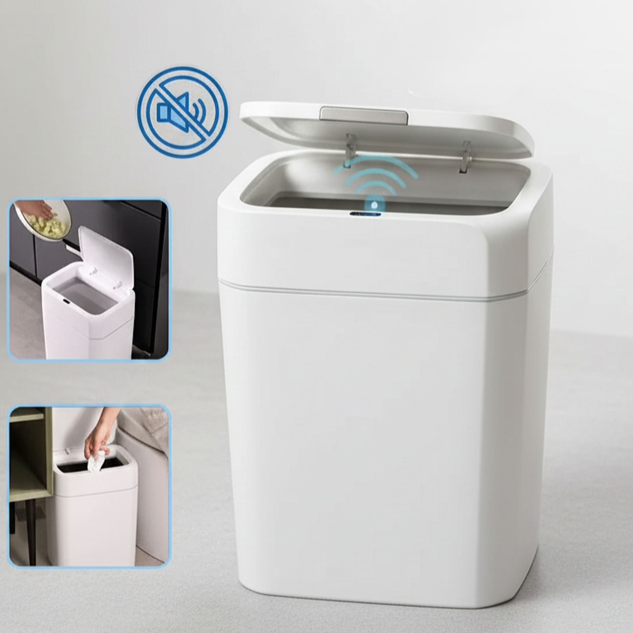 Cos de gunoi 12 L, cu senzor de miscare infrarosu Koken, Cos gunoi bucatarie, capac automat anti-miros, silentios, Rezistent la apa IPX5, Design elegant, 31,5 x 16,5 x 22,5cm, Alb