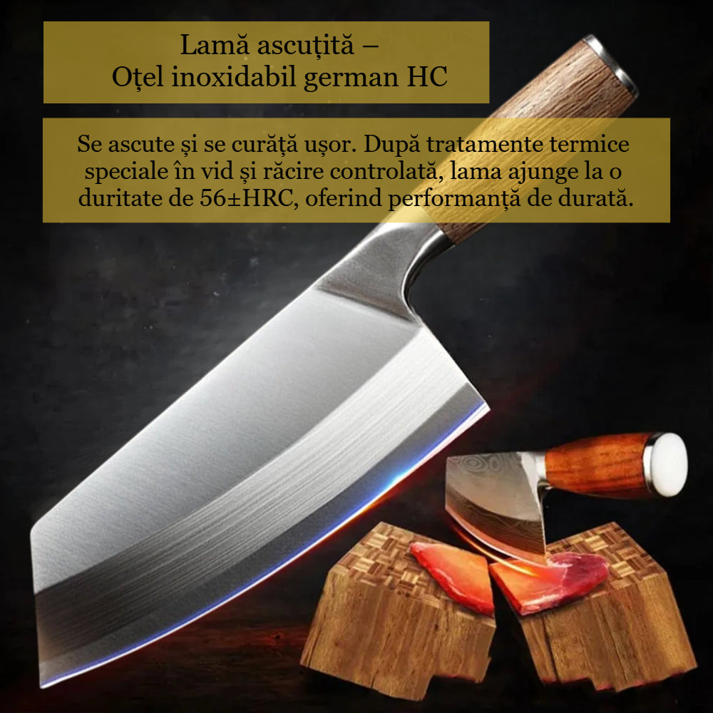 Professional Koken Chopping Knife, Japanese universal Stainless Steel, 20 cm blade, Wooden Handle