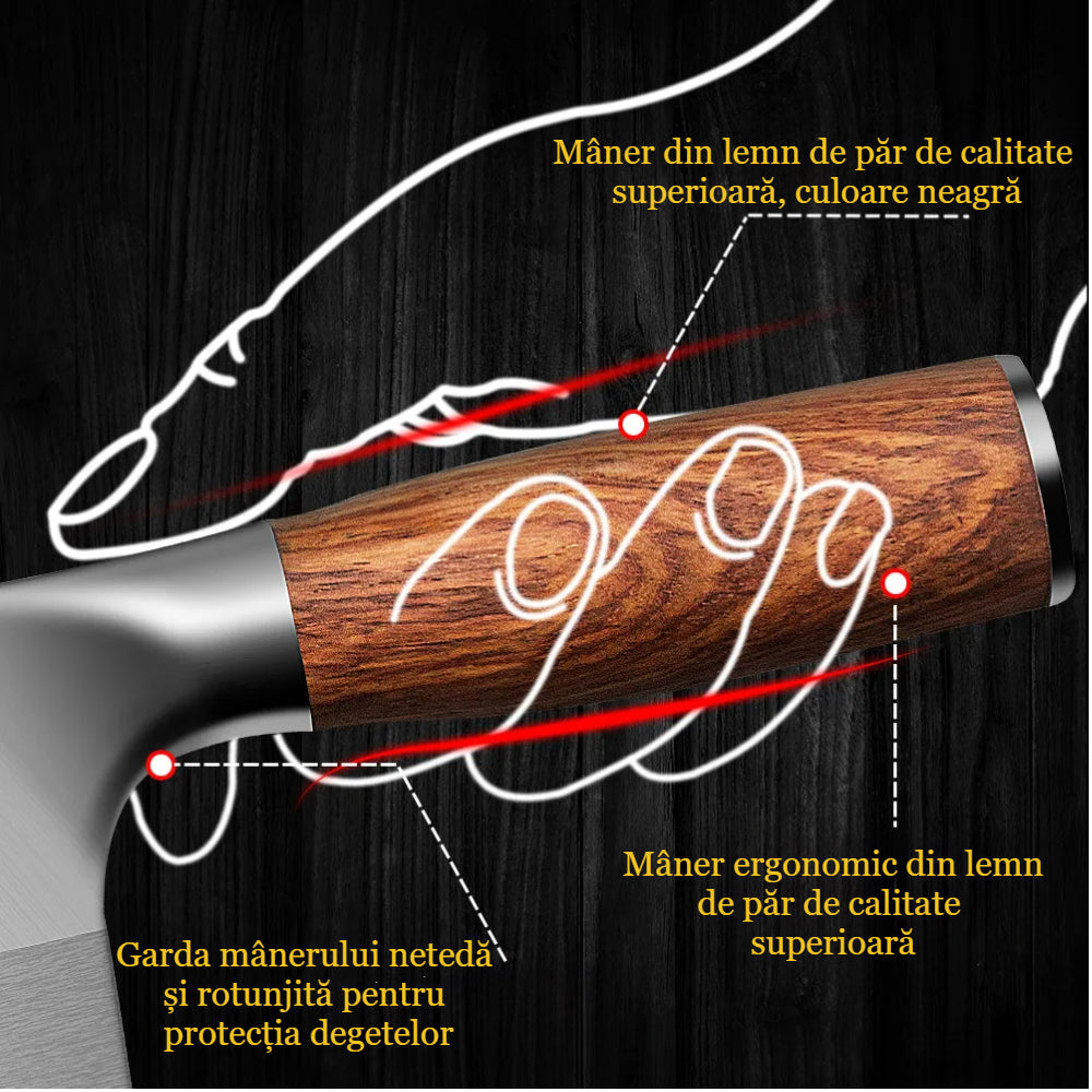Professional Koken Chopping Knife, Japanese universal Stainless Steel, 20 cm blade, Wooden Handle