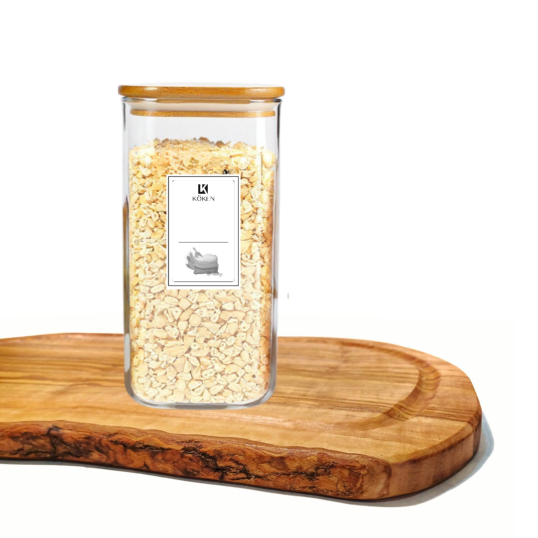 Creează-ți propriul Set de recipiente din sticlă borosilicată Koken, Borcane cu capac din bambus ermetic, recipiente patrate, transparente + stickere, marker, 0.8L, 1.2L,1.6 L, 2L