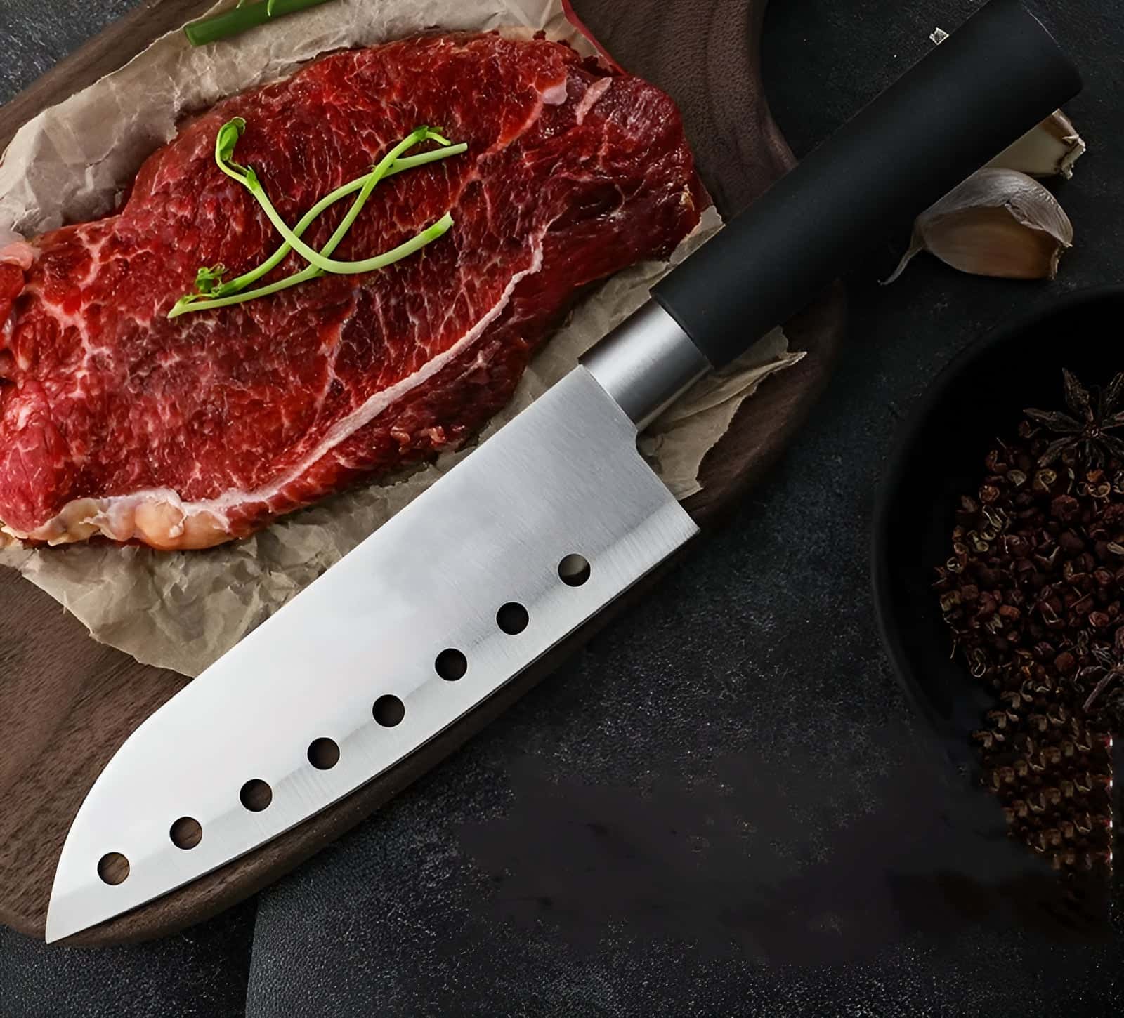 Cutit japonez Santoku Koken versatil in utilizare, lama din otel inoxidabil 17.2 cm, maner din PP, Profesional