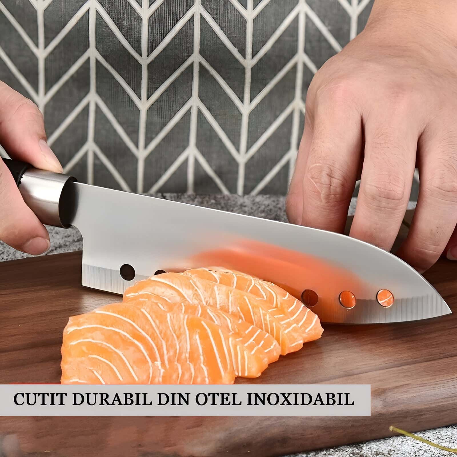 Cutit japonez Santoku Koken versatil in utilizare, lama din otel inoxidabil 17.2 cm, maner din PP, Profesional