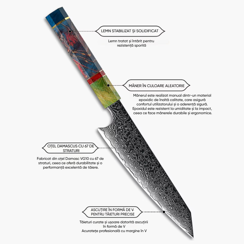Koken Japanese Professional Knife, 67-Layer Damascus Steel, High Carbon, 20 cm High Quality Blade, Distinctive Handle and Perfect Edge for Professional Cooking, Green/Brown