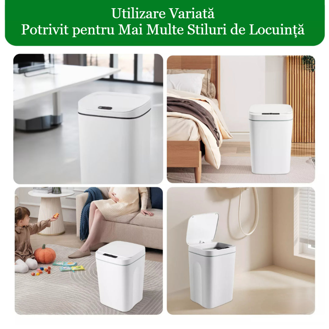 Automatic sensor trash can 16 L Koken, Kitchen, bathroom or office, 2x AA batteries (not included), with anti-odor lid, White