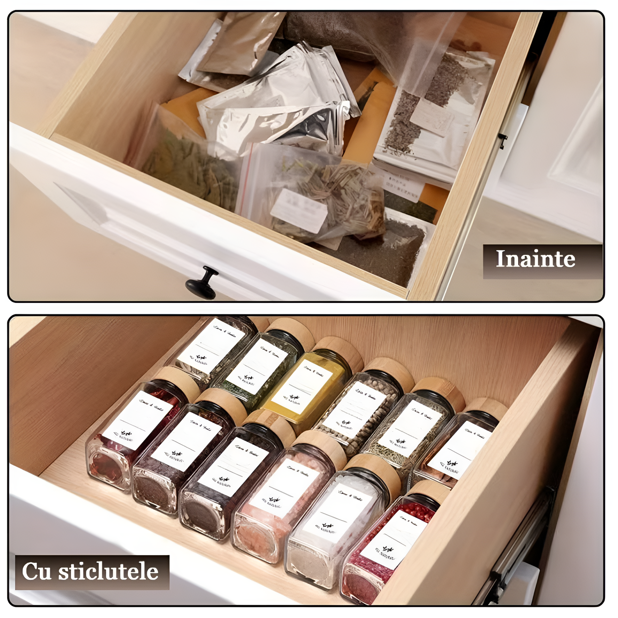 Set recipiente pentru condimente Koken depozitare condimente, organizator condimente din 24 sticlute cu capace de dozaj de 120 ml, borcane condimente, perie, palnie, etichete si marker, capac etans din bambus, Transparent