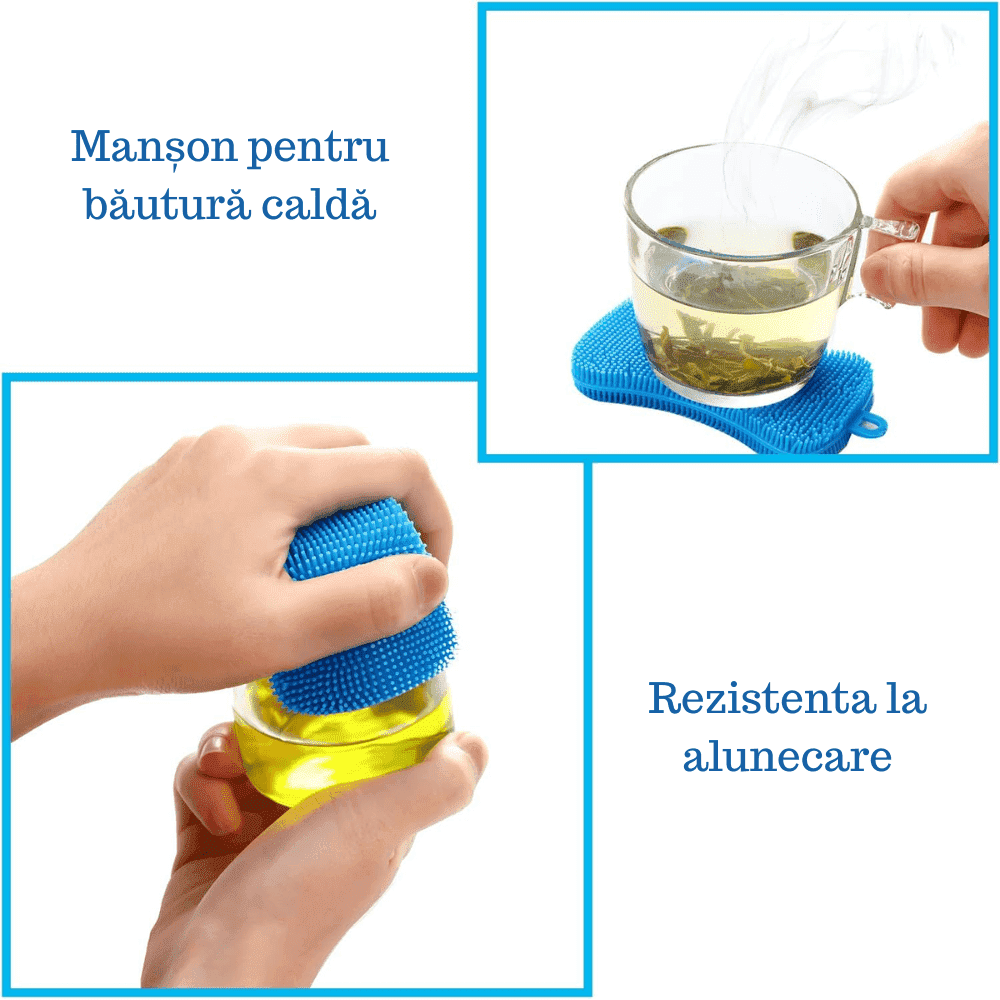 Burete Silicon Koken.ro, Set bureti de vase multifunctional, Rezistent, Reutilizabill, pentru Bucatarie/Baie, Antibacterian, Multicolor, 12,5 x 7 cm - köken