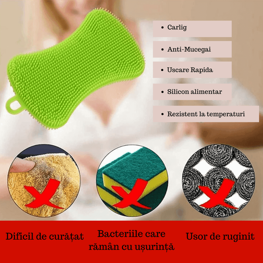 Burete Silicon Koken.ro, Set bureti de vase multifunctional, Rezistent, Reutilizabill, pentru Bucatarie/Baie, Antibacterian, Multicolor, 12,5 x 7 cm - köken
