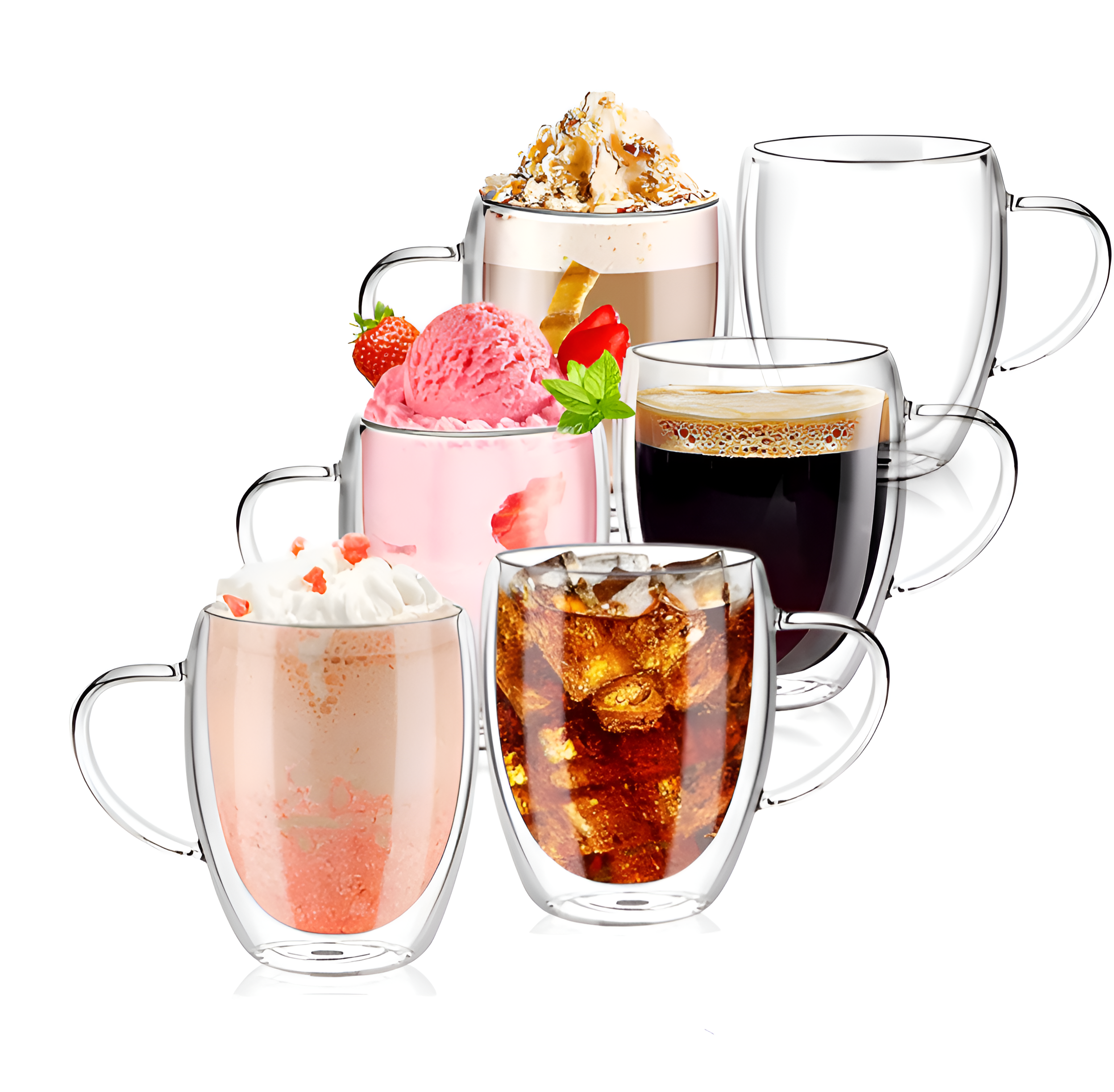 Koken Double Wall Thermos Mug 350 ml, Borosilicate Glass, Transparent Set of 2/4