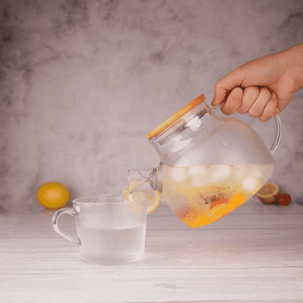 Ceainic cu infuzor Koken.ro, Sticla termorezistentă borosilicată, 950 ml, Capacul din bambus/oțel inoxidabil, Rezistent la temperaturi extreme 150℃, - köken
