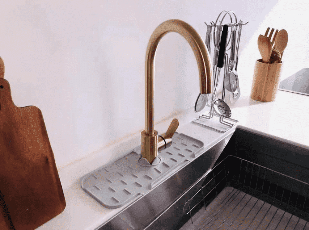 Covoras protectie chiuveta Koken.ro, Protectie anti-stropire, Silicon, pliabil, suprafata anti-alunecare, 37 x 14 x 6,3 cm, Gri - köken