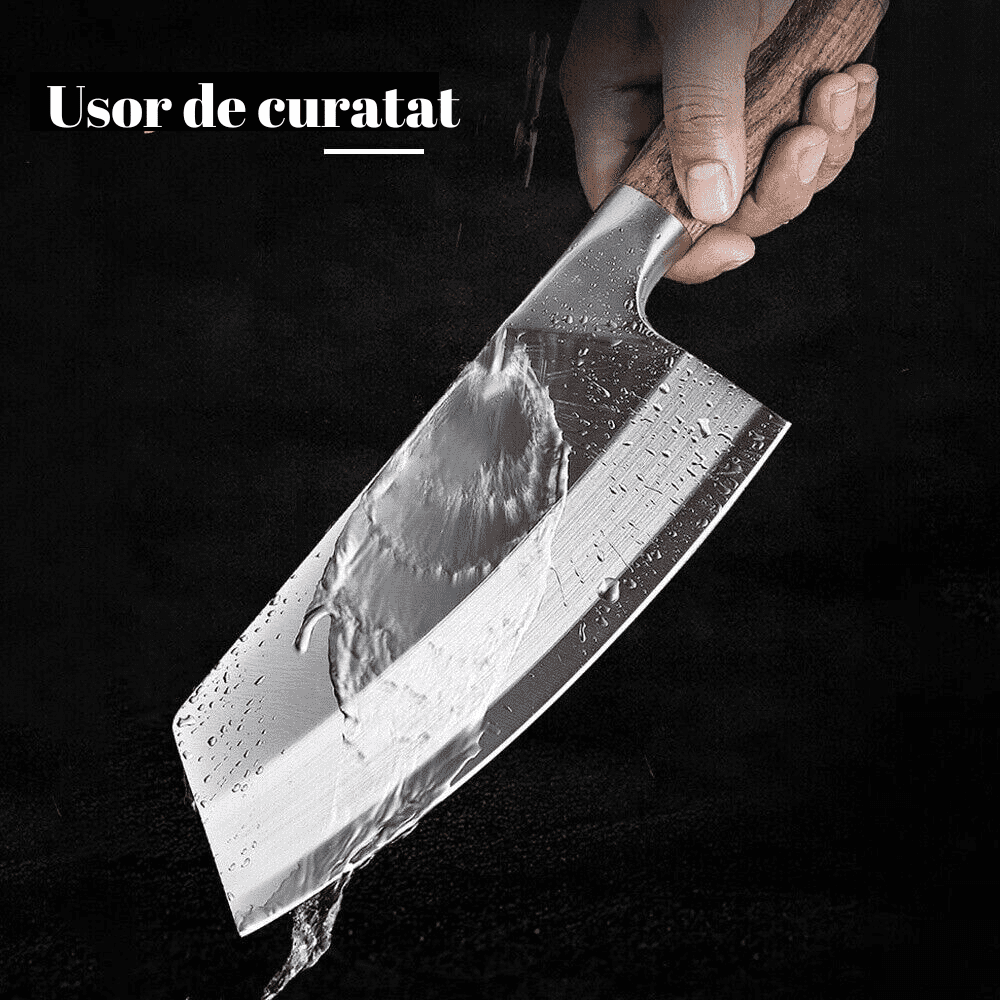 Cuțit de bucătărie Koken.ro, Cutit japonez universal din Otel inoxidabil, lama de 20 cm, Maner Lemn + Suport pentru Tocat Legume - köken
