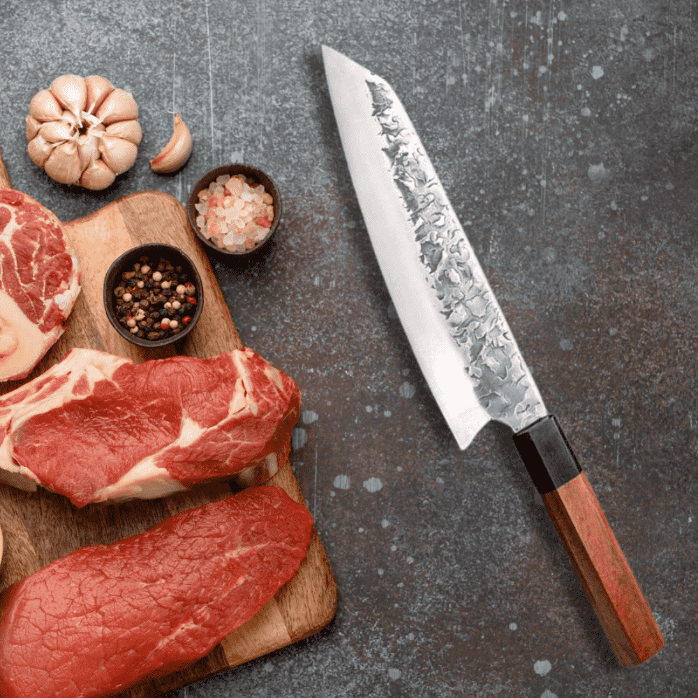 Koken Professional Japanese Chef's Knife, Damascus Steel, for Sushi, Slicing and Manual Cutting, Blade 20 cm, Wood