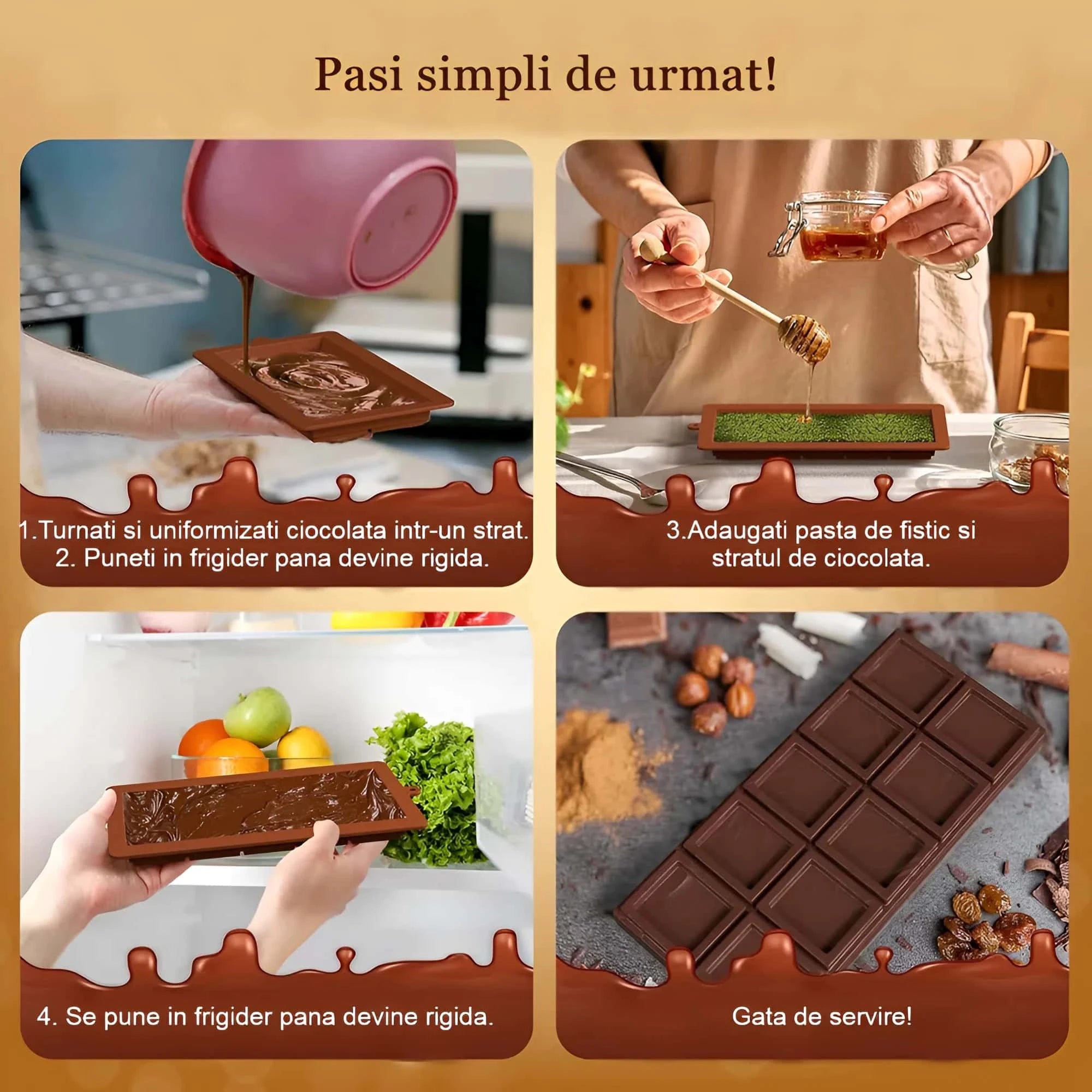 In poza este prezentata cum poate fi folosita forma pentru ciocolata.