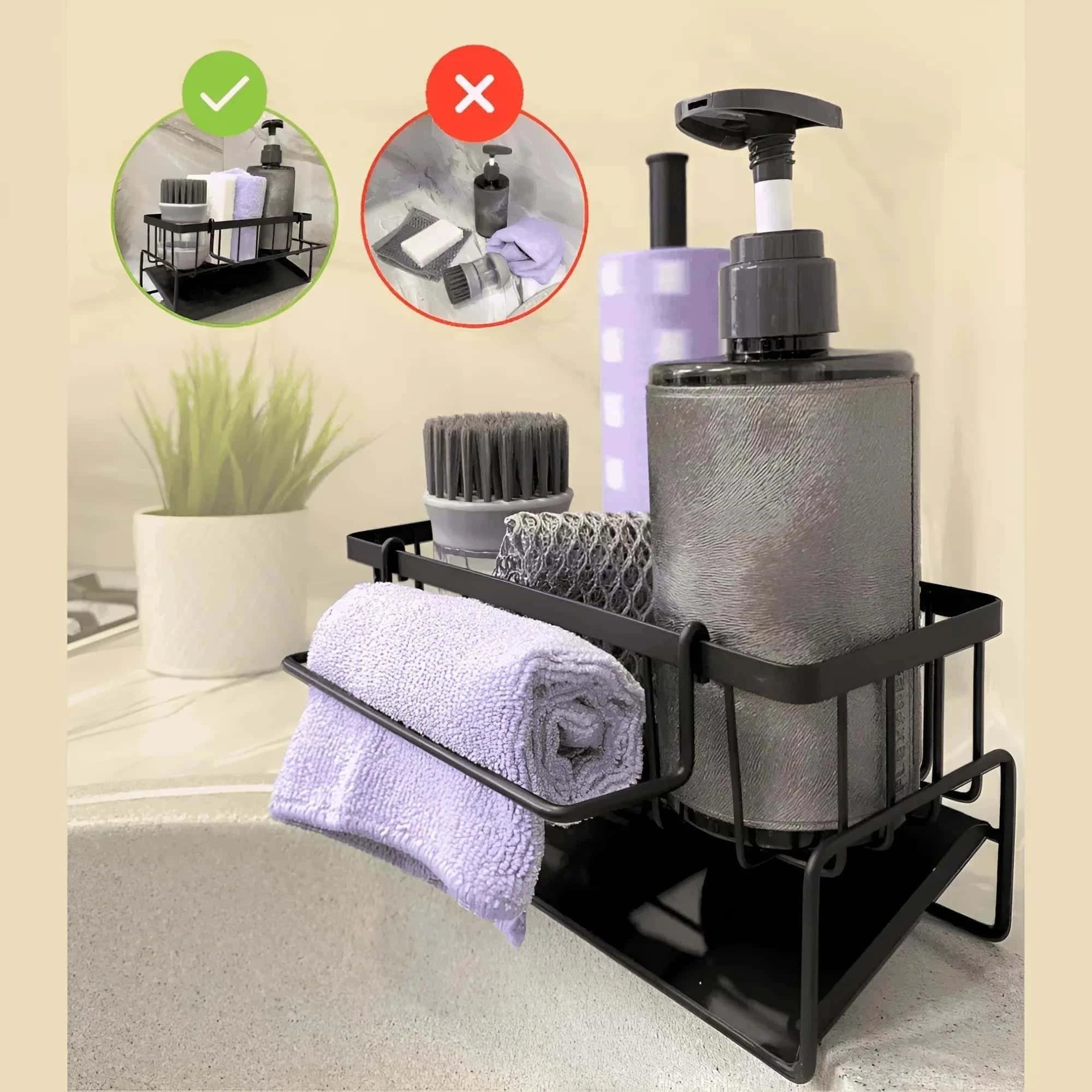 In poza este reprezentat cum arata baia pana la utilizarea organizatorului (dezordonat) si dupa (ordonat).