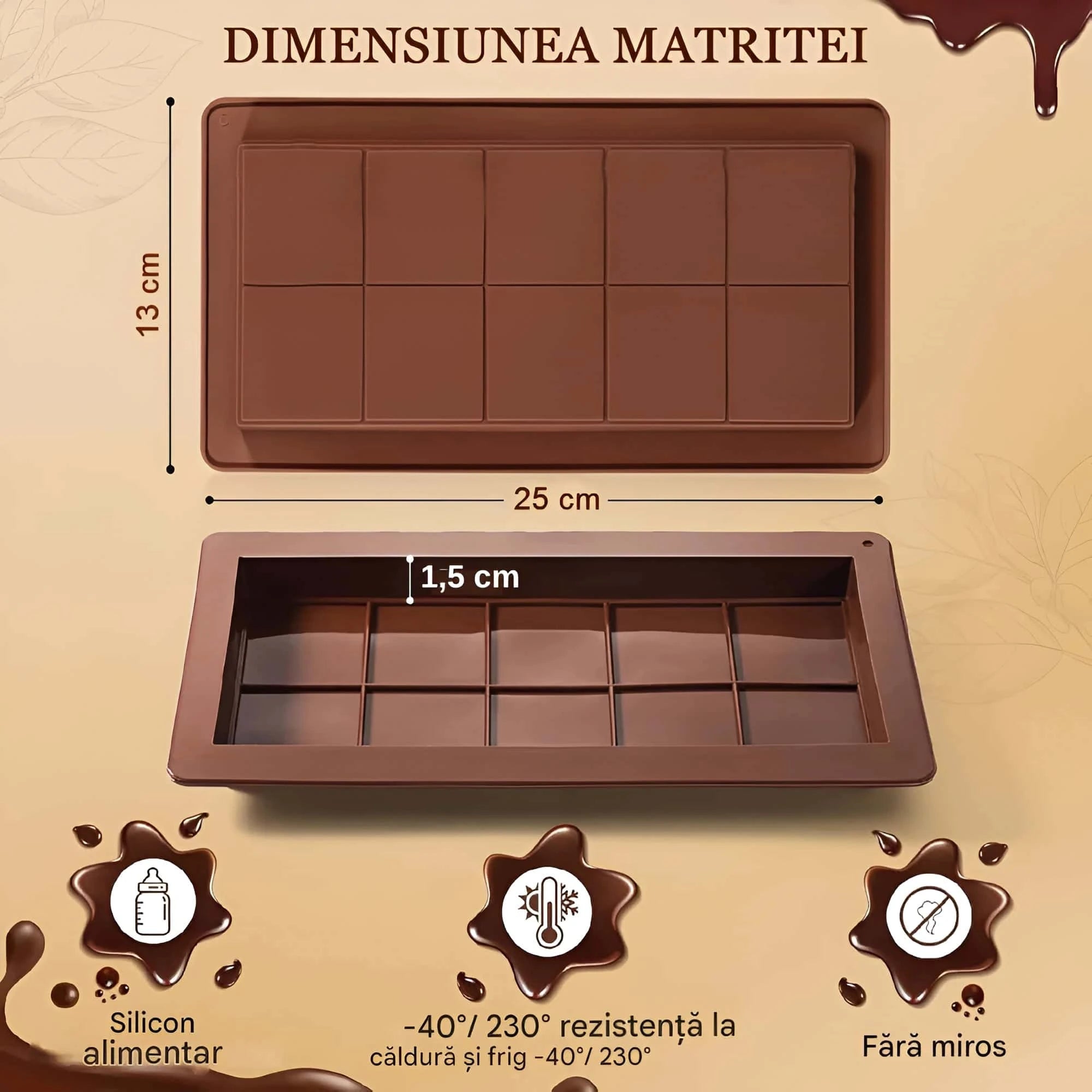 In poza sunt prezentate marimele formei: 13 cm x 25 cm.