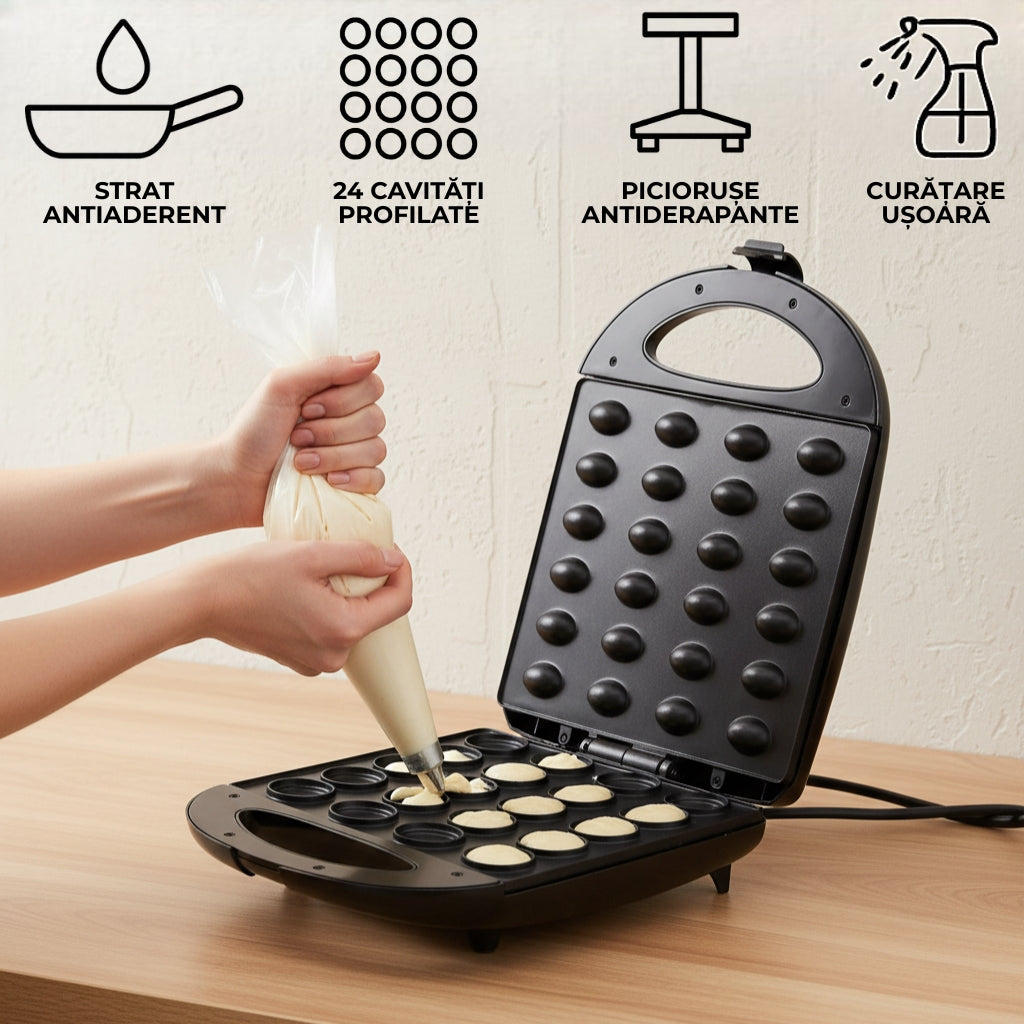 Grill Koken pentru coacerea jumatatilor de nuca cu strat antiaderent, cu 24 de cavitati profilate cu picioruse antiderapante si curatare usoara.