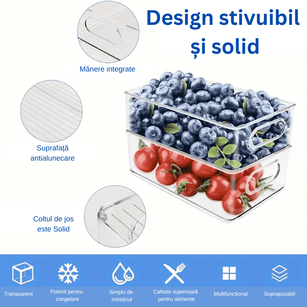 Koken Storage Boxes Set, for refrigerator, office, kitchen, can also be stacked, transparent and easy to clean, 25.5 x 15 x 7.5 cm