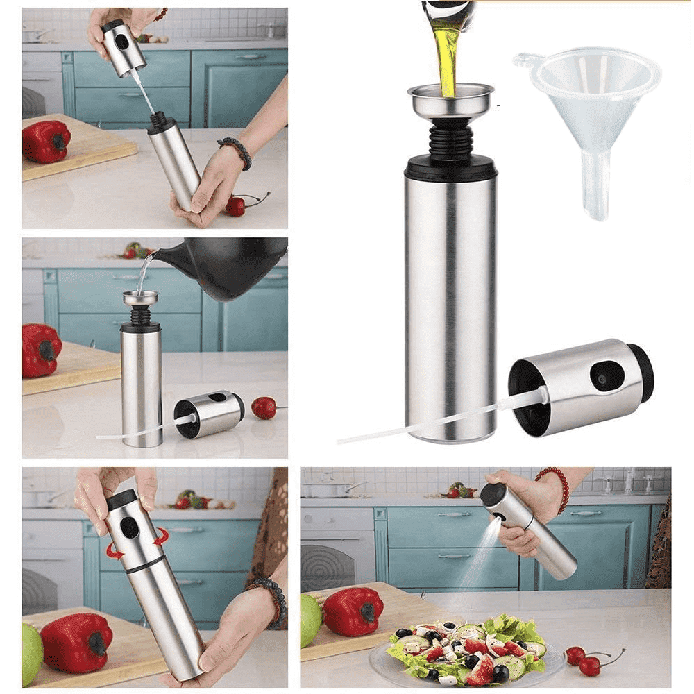 Oliviera pulverizator Koken, Pulverizator spre pentru ulei si otet din Inox, 17,8 x 4 cm, Argintiu/Negru