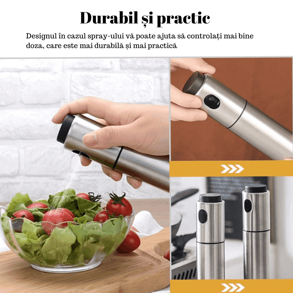 Oliviera pulverizator Koken, Pulverizator spre pentru ulei si otet din Inox, 17,8 x 4 cm, Argintiu/Negru + Palnie din Plastic PP - köken