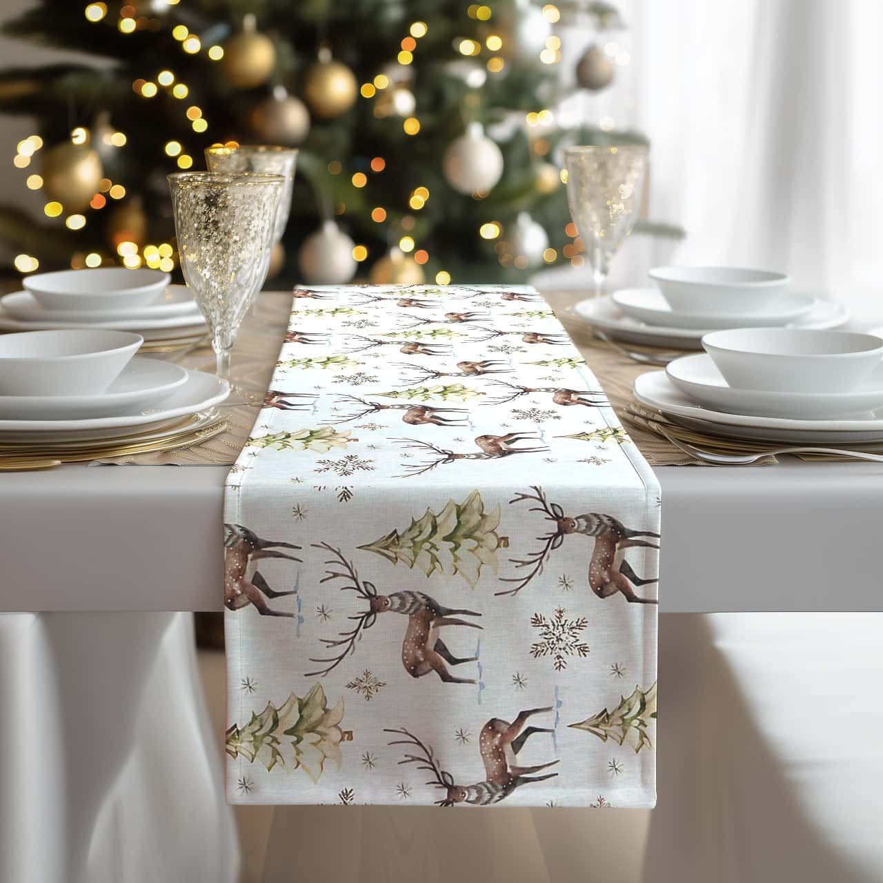 Table runner 180x40cm, waterproof cotton, 3D Christmas print tablecloth, Koken, Stain and dirt resistant