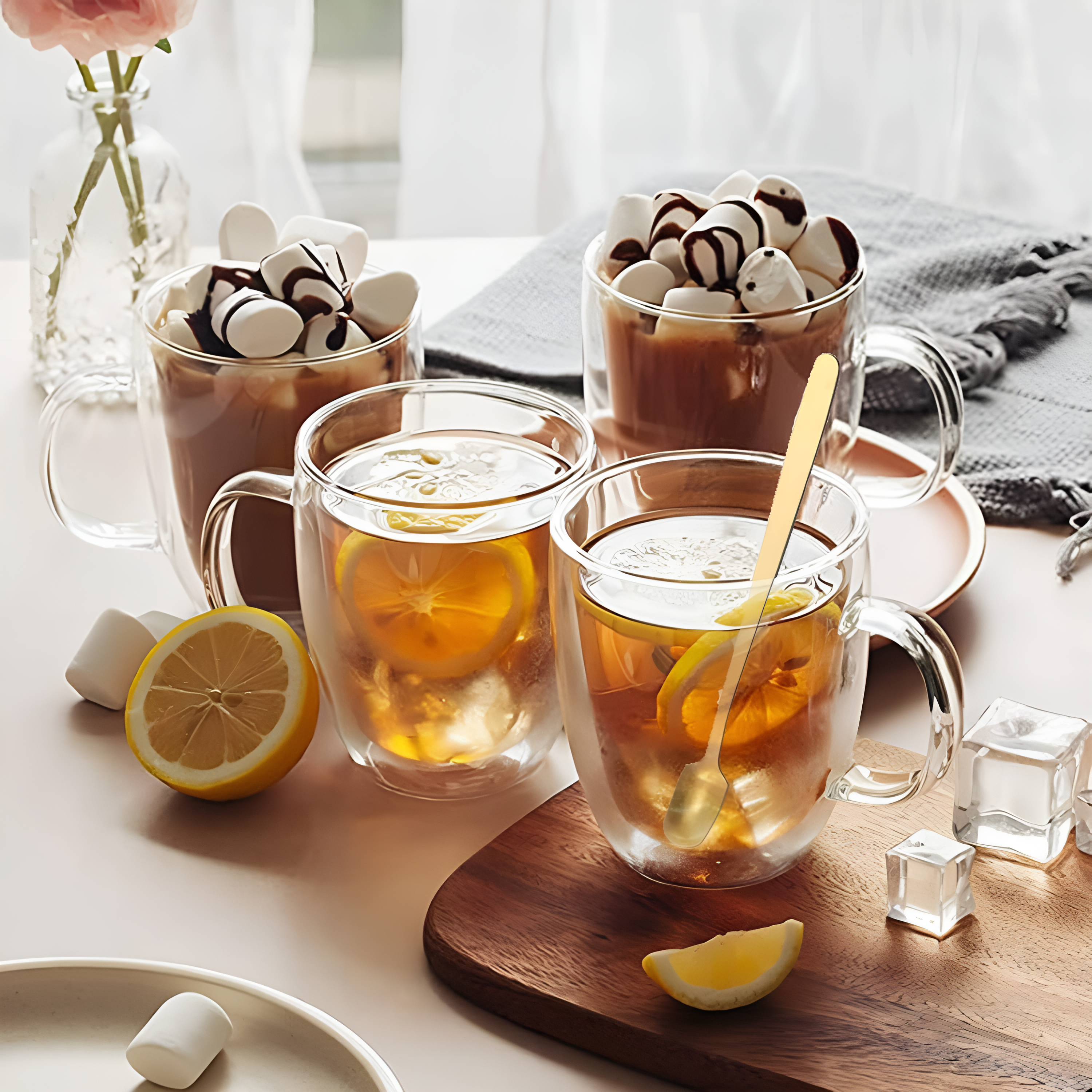 Koken Double Wall Thermos Mug 350 ml, Borosilicate Glass, Transparent Set of 2/4