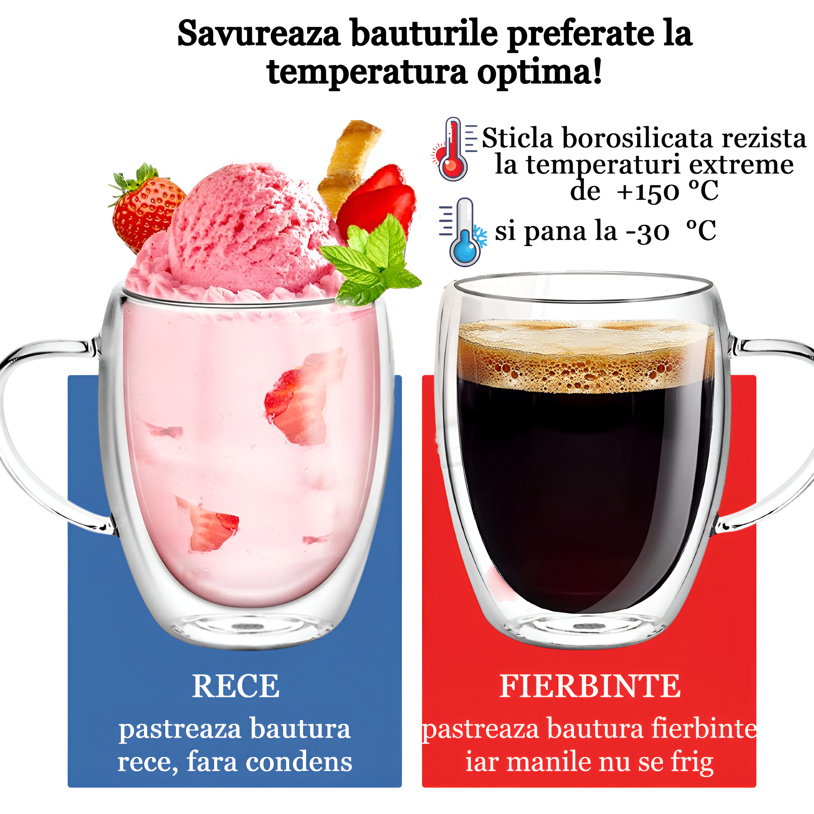 Koken Double Wall Thermos Mug 350 ml, Borosilicate Glass, Transparent Set of 2/4