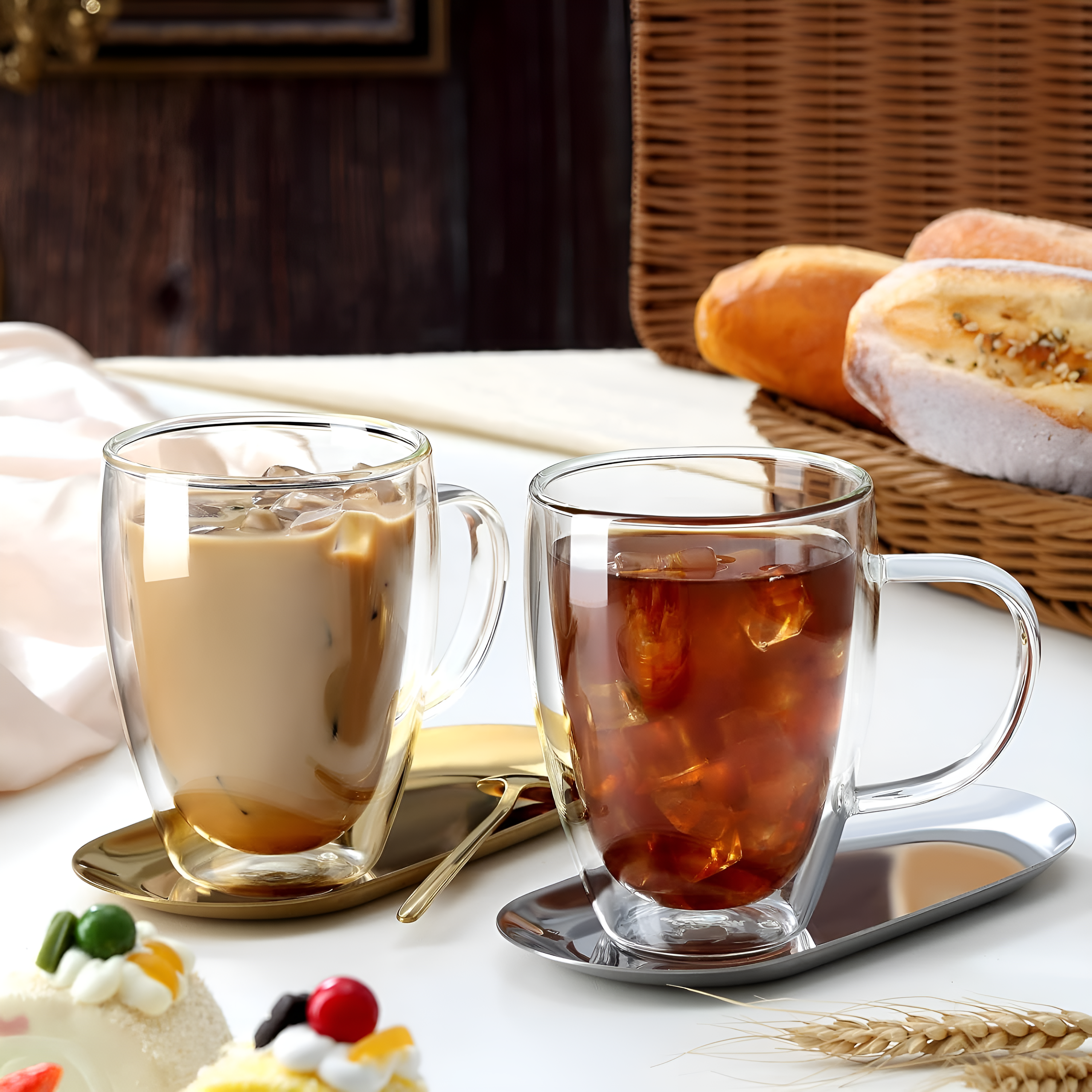 Koken Double Wall Thermos Mug 350 ml, Borosilicate Glass, Transparent Set of 2/4