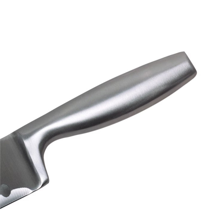Cutit japonez de bucatarie model Santoku, otel inoxidabil, maner soft-touch, versatil in utilizare, 20 cm, Argintiu