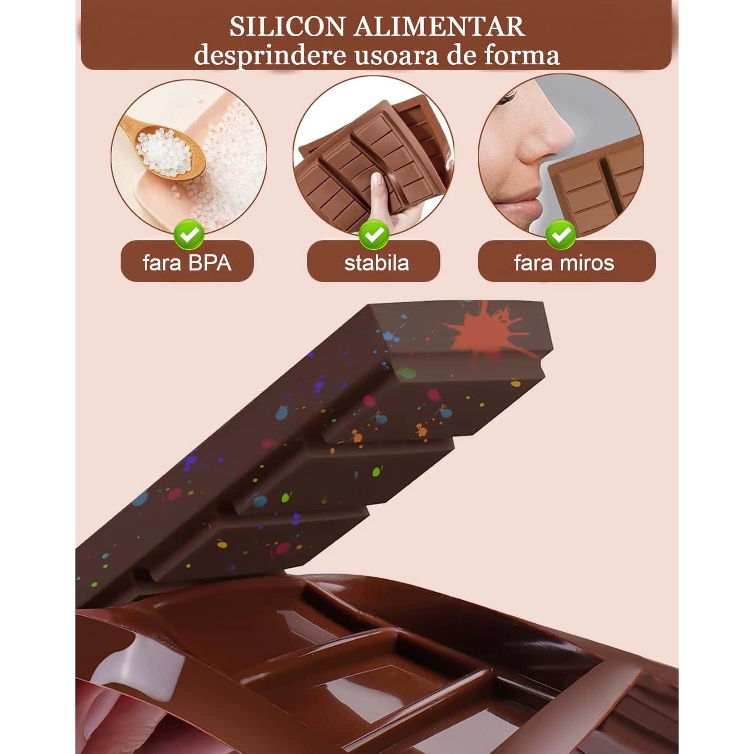 Forma silicon de ciocolata Dubai Koken model: 6 forme ciocolata, 25 x 17 x1.3 cm, Bucurate si creaza DIY, Maro