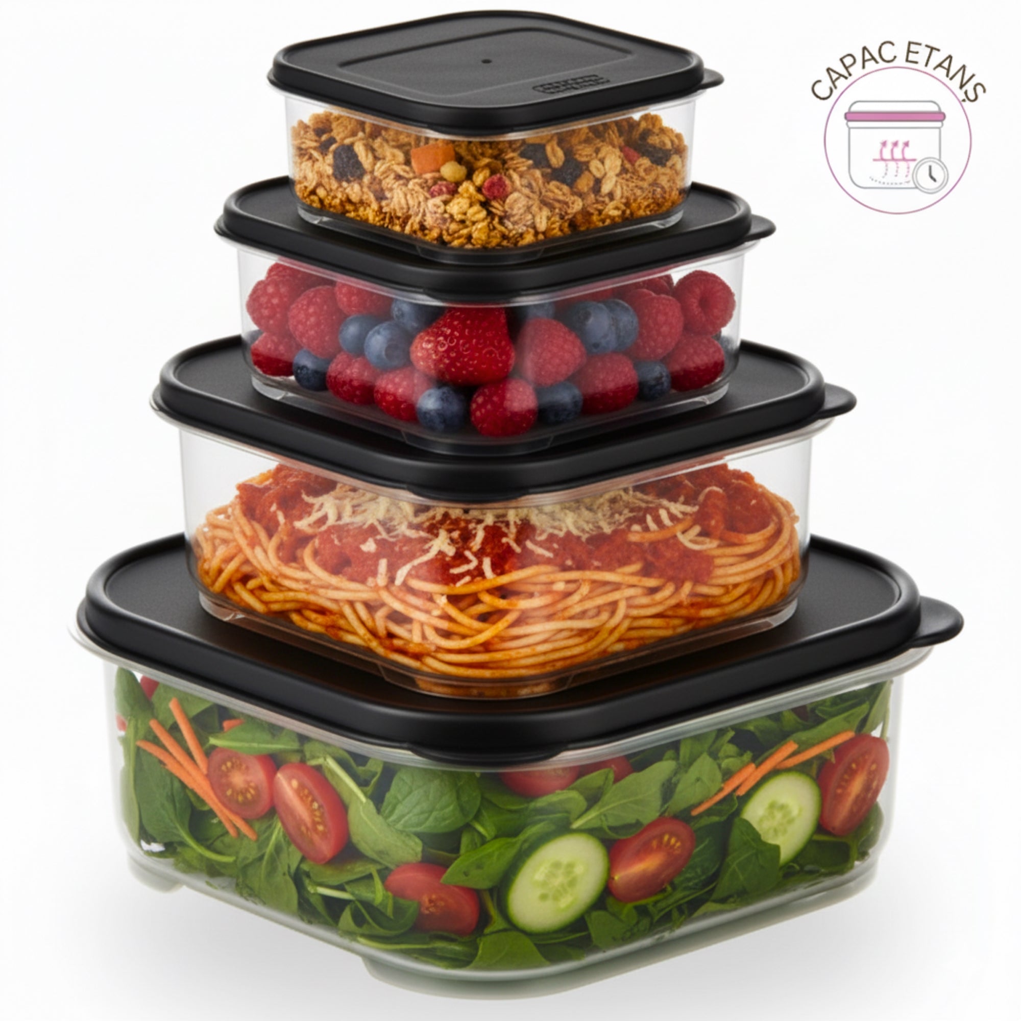 set_4_recipiente_plastic_Koken_6 cu capac negru