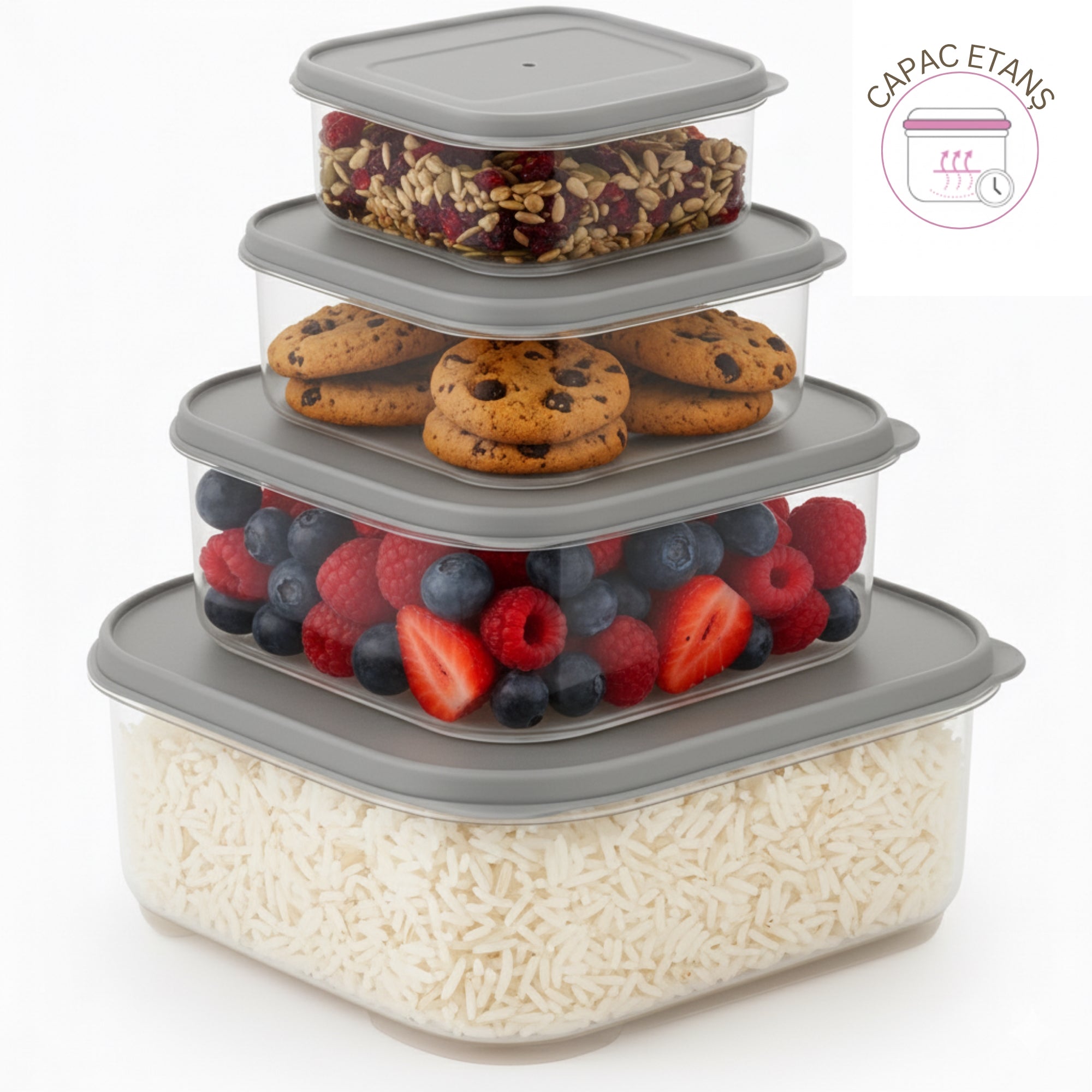 set_4_recipiente_plastic_Koken_8 cu capac gri