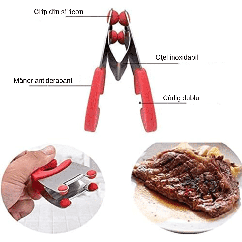 Suport Lingura Koken.ro pentru oala, Clema pentru ustensile Bucatarie din Oțel inoxidabil, Rezistent la Caldura,Suport cu Mâner anticoroziv, Negru/Rosu - köken
