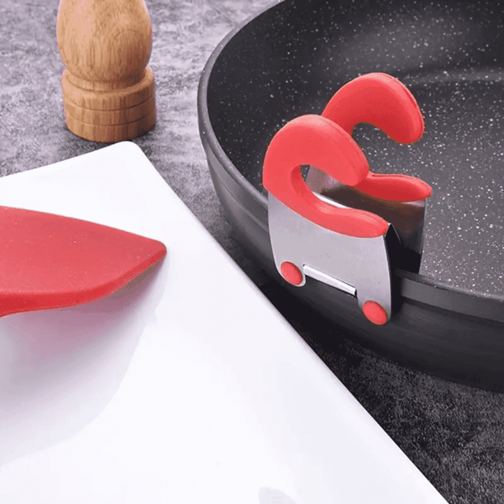 Suport Lingura Koken.ro pentru oala, Clema pentru ustensile Bucatarie din Oțel inoxidabil, Rezistent la Caldura,Suport cu Mâner anticoroziv, Negru/Rosu - köken