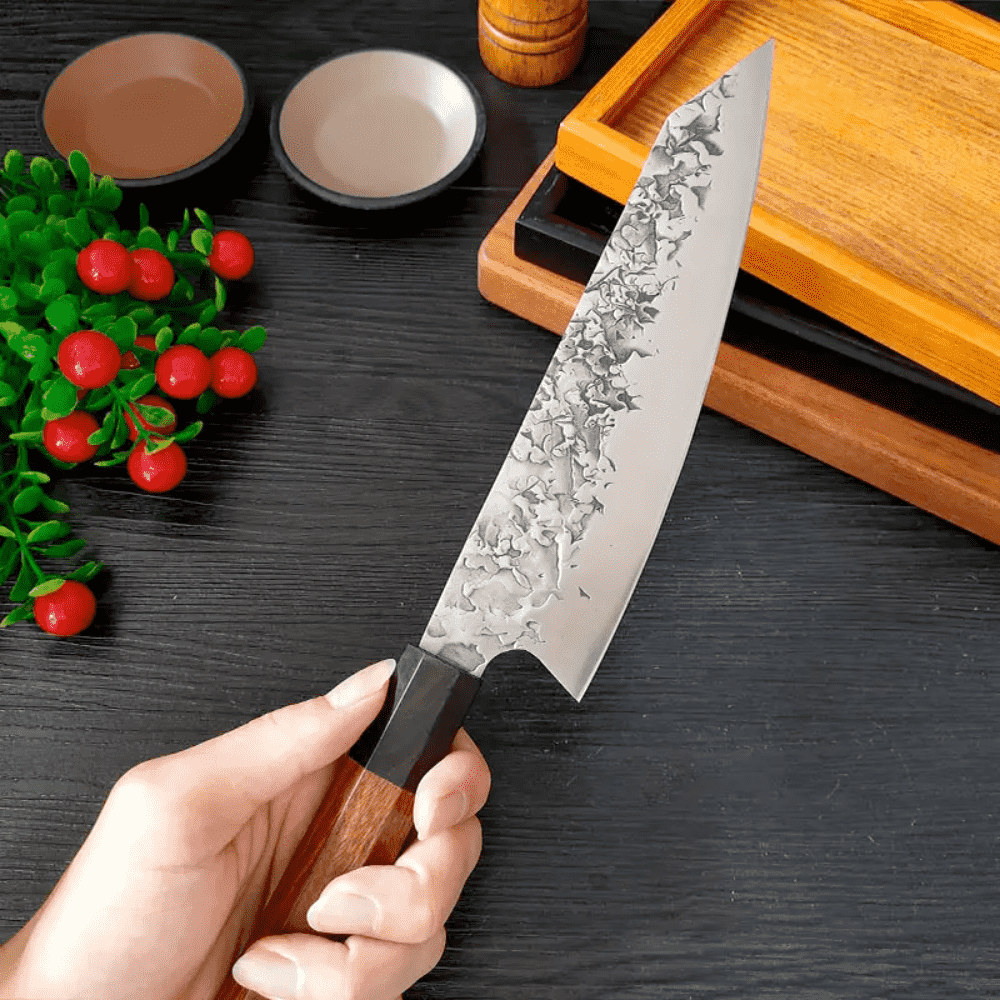 Koken Professional Japanese Chef's Knife, Damascus Steel, for Sushi, Slicing and Manual Cutting, Blade 20 cm, Wood