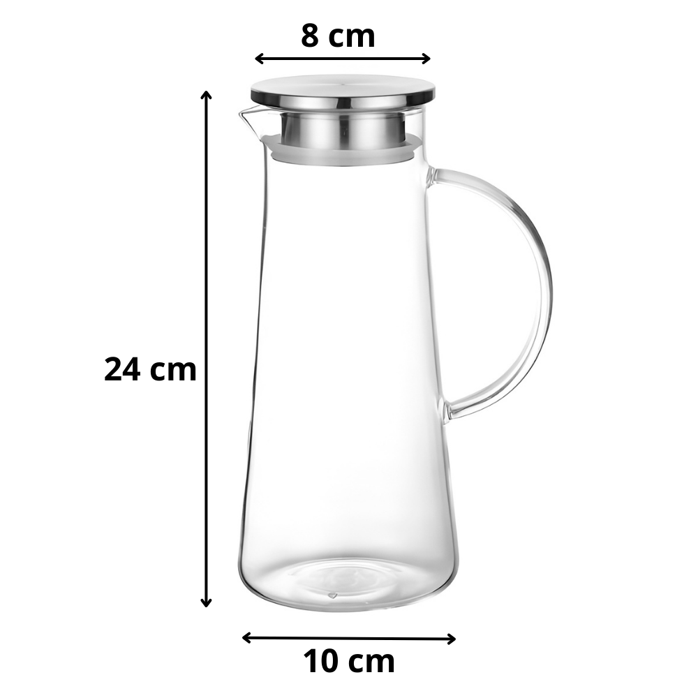 Carafa din sticla borosilicata 1,2 L Koken, Calitate Premium, capac din inox, pentru apa, sucuri, limonada, termorezistenta de la -20°C pana la +150°C, Transparenta