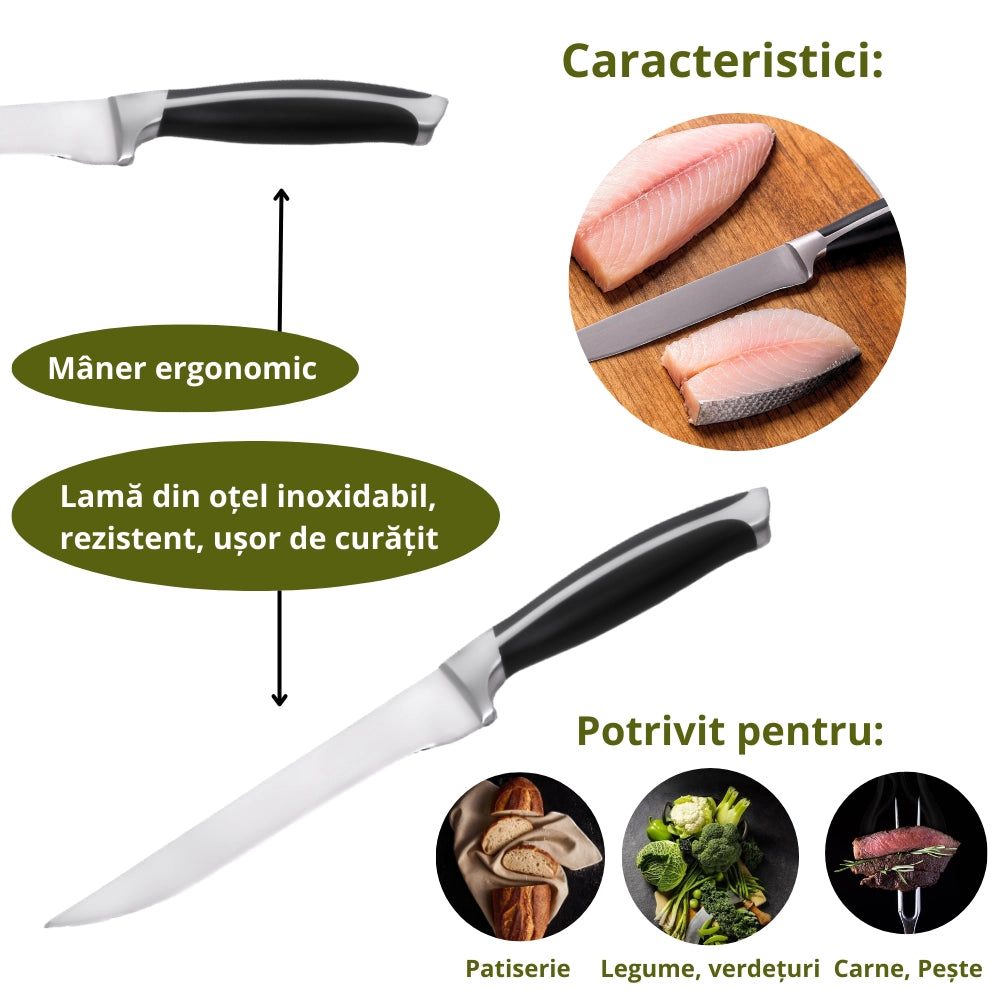 Cutit profesional pentru bucatarie Koken, lama din otel inoxidabil de inalta calitate, maner ergonomic antiderapant, taiere precisa si rezistenta indelungata, carne, peste