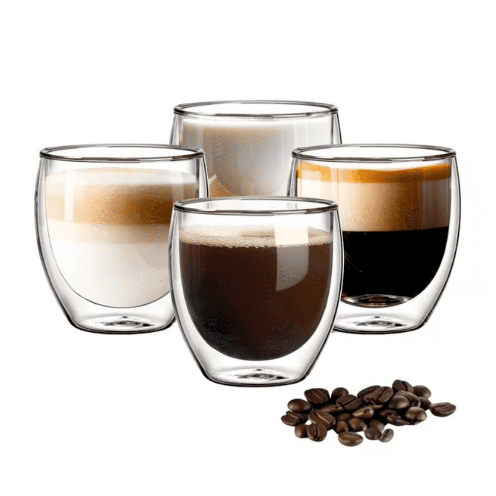 Koken double-walled thermal coffee cup set, protective layer, made of borosilicate glass, 100 ml, Transparent