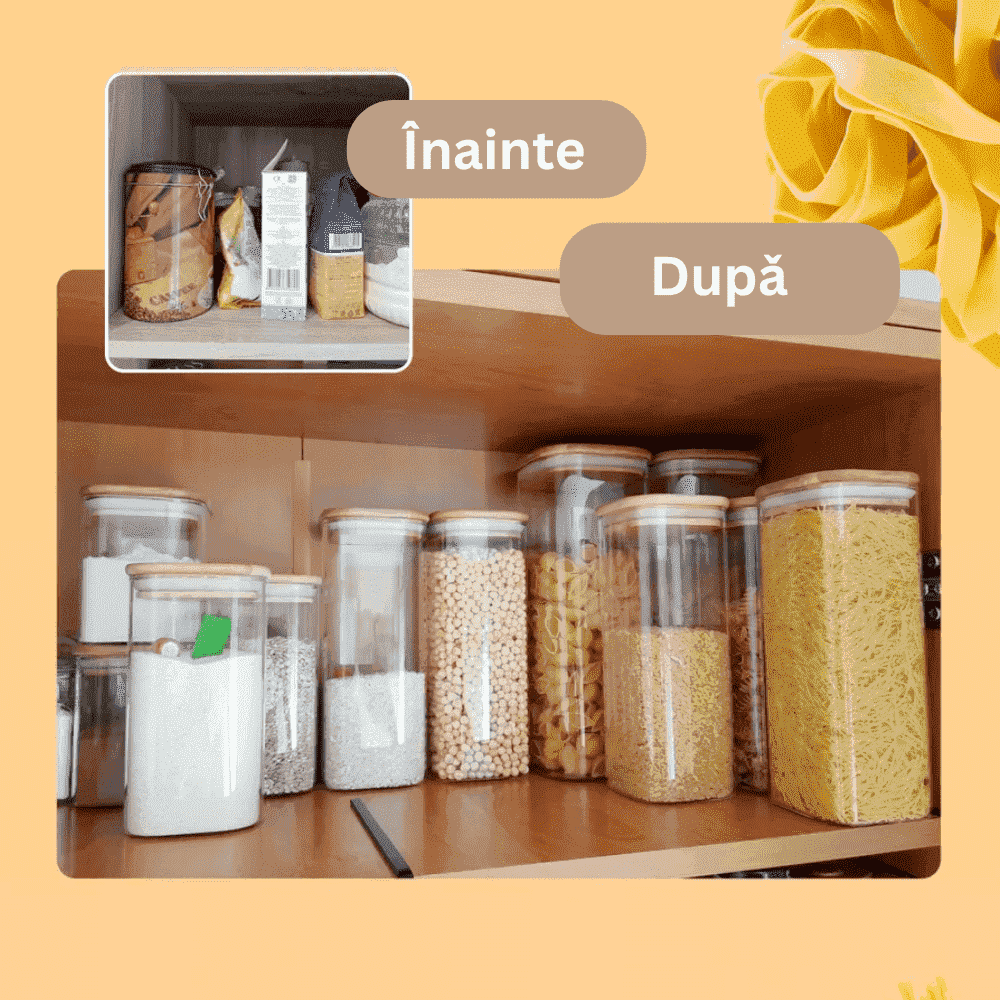 Set of 14 Square Borosilicate Glass Containers with Airtight Bamboo Lids Koken, for Dry Food and Grain Storage