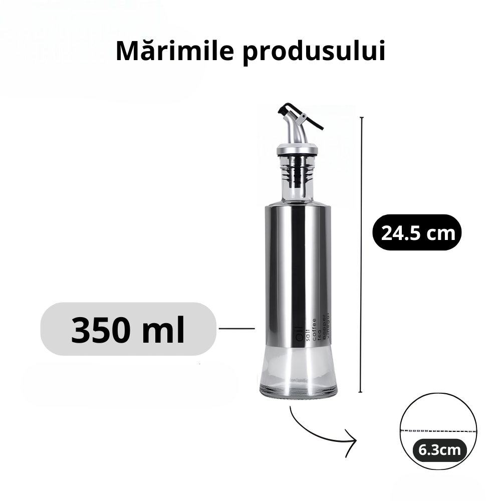 Set 2 Oliviere Koken din Inox si Sticla, 350 ml, pentru Ulei, Sos de Soia, Oțet, Argintiu