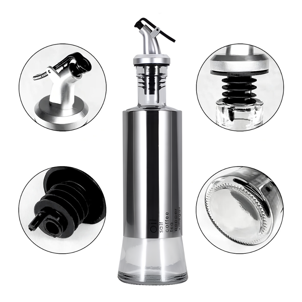 Set 2 Oliviere Koken din Inox si Sticla, 350 ml, pentru Ulei, Sos de Soia, Oțet, Argintiu