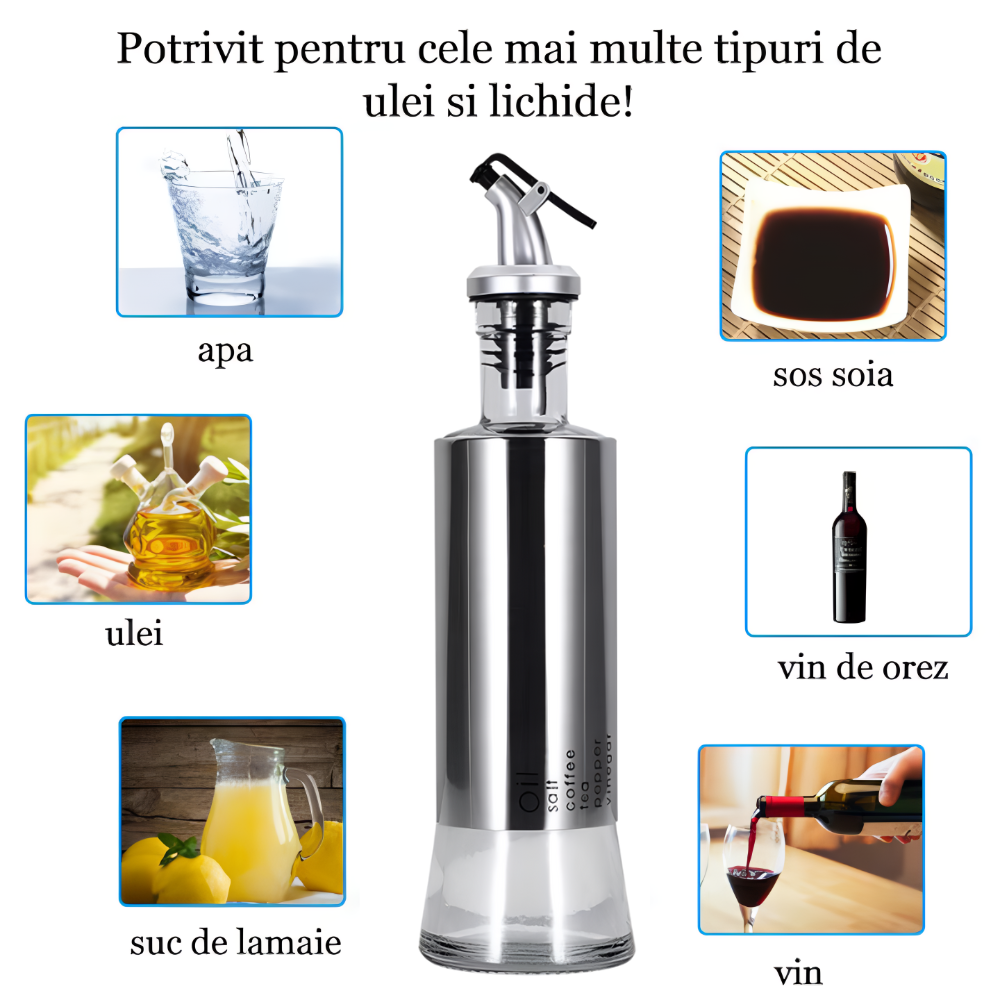 Set 2 Oliviere Koken din Inox si Sticla, 350 ml, pentru Ulei, Sos de Soia, Oțet, Argintiu