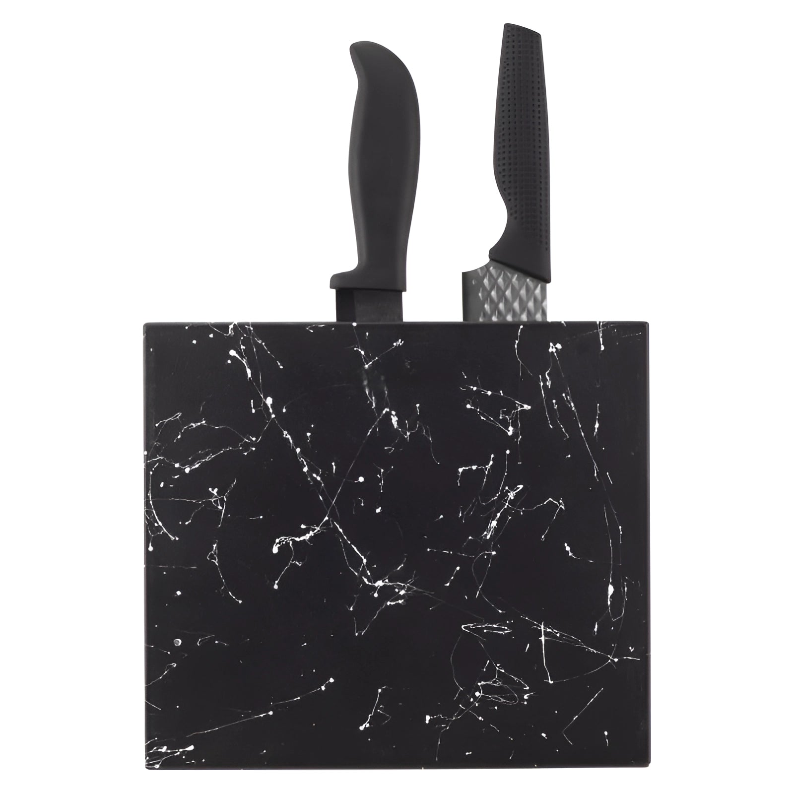 Suport magnetic pentru cutite Koken, imitatie de piatra, negru cu efect marmura, 25,3x22,6x2,4